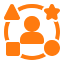 A black and orange icon with an image of a person