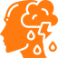 A drawing of an orange face with drops coming out of it.